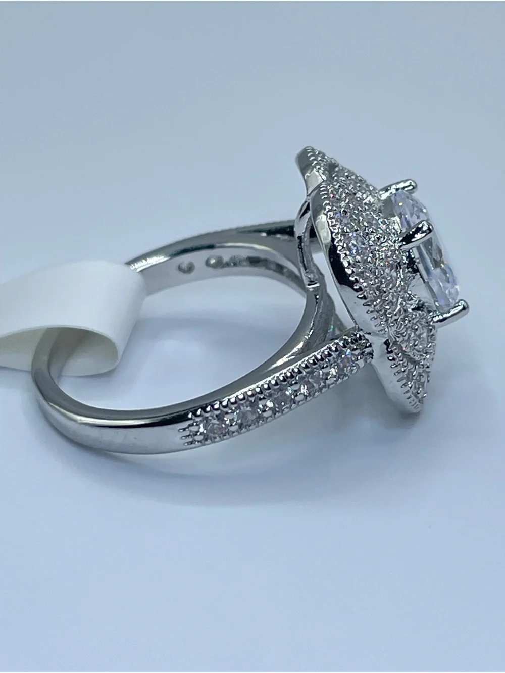 Swarovski Crystal Elements White Crystal Halo Art Deco Statement Ring Sz 5.5